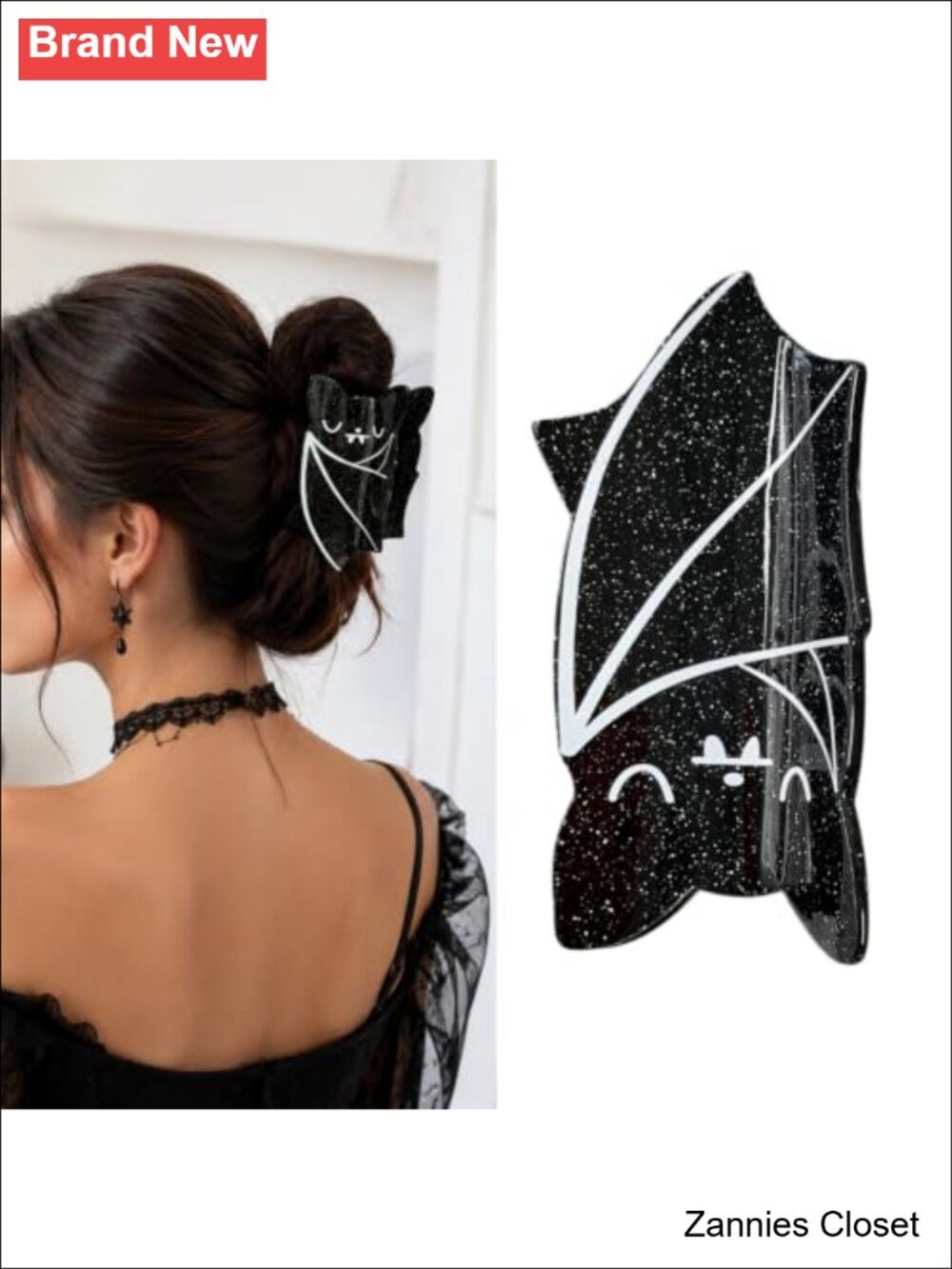 👻 Halloween Bat Hair Claw Clip Acrylic Glitter Upside Down Bat Gothic Hair